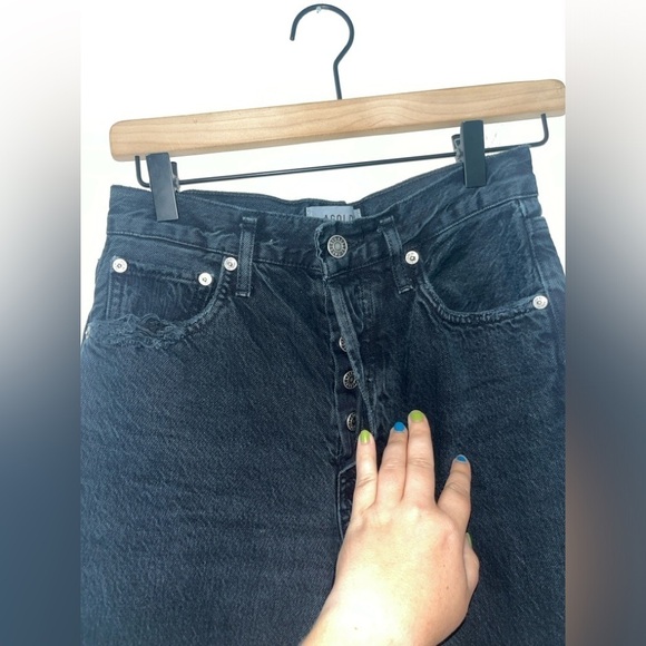 AGOLDE Jamie High Rise Classic Raw Hem Button Fly Black Jeans Size 24 - Picture 6 of 16